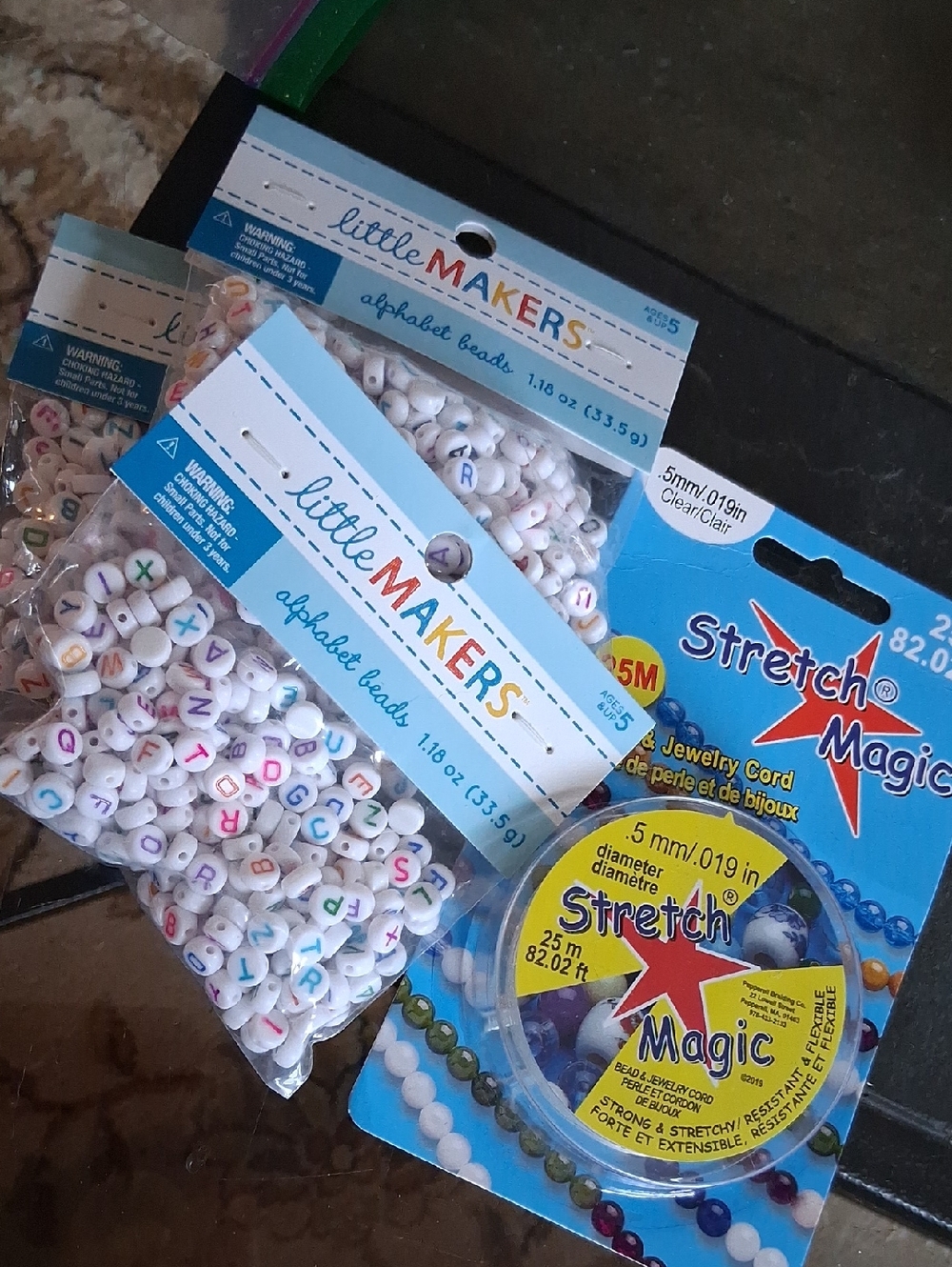 ALPHABET BEADS AND STRETCHY CORD